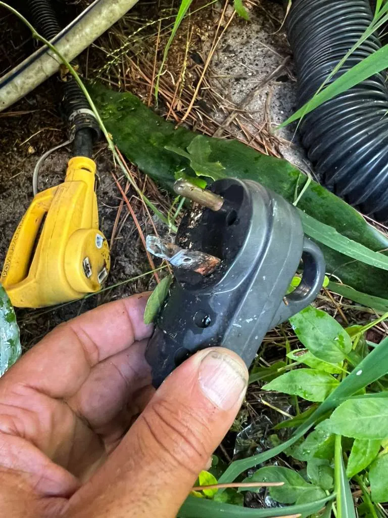 Burnt RV shore power cord and inlet - a common Florida electrical failure